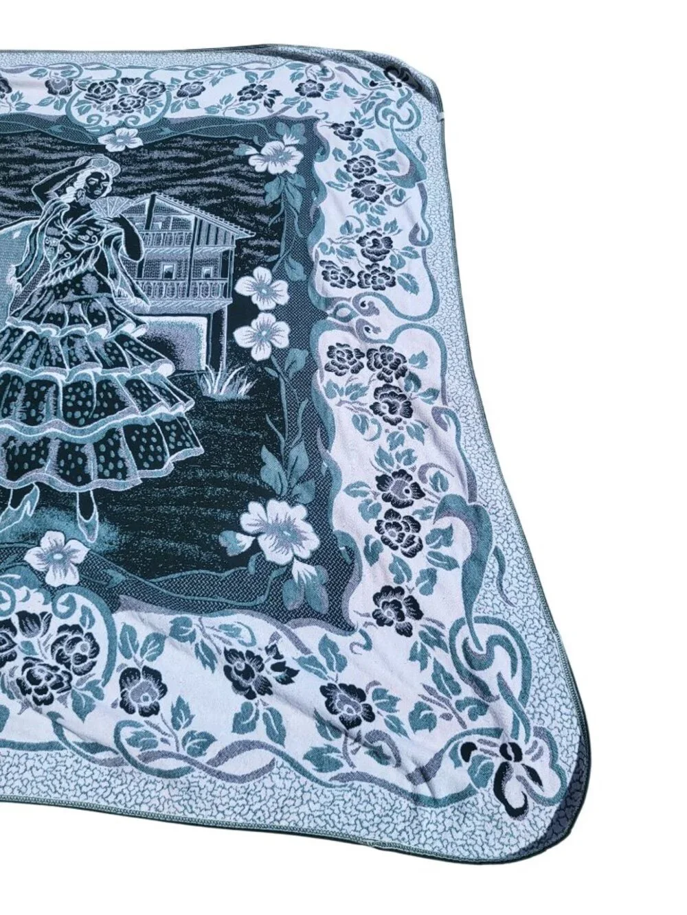 Vintage Spanish Flamenco Dancer Woven Tapestry Throw Blanket With Floral Border